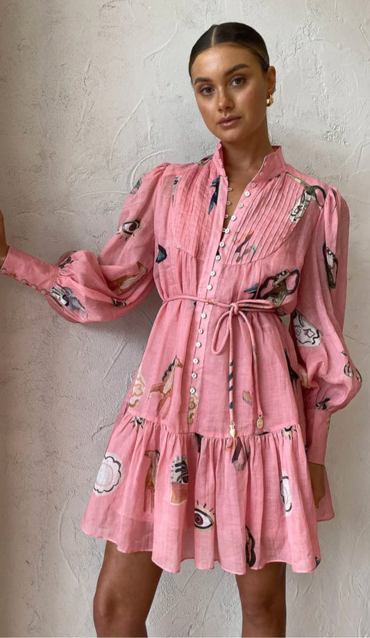 Alemais Cleo smock mini dress in pink