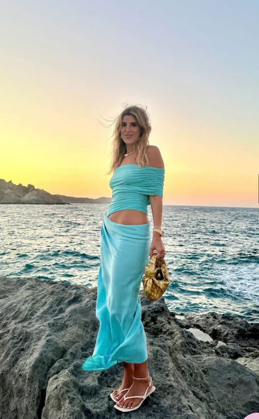 Benni Nico Off Shoulder Maxi Dress Aquamarine