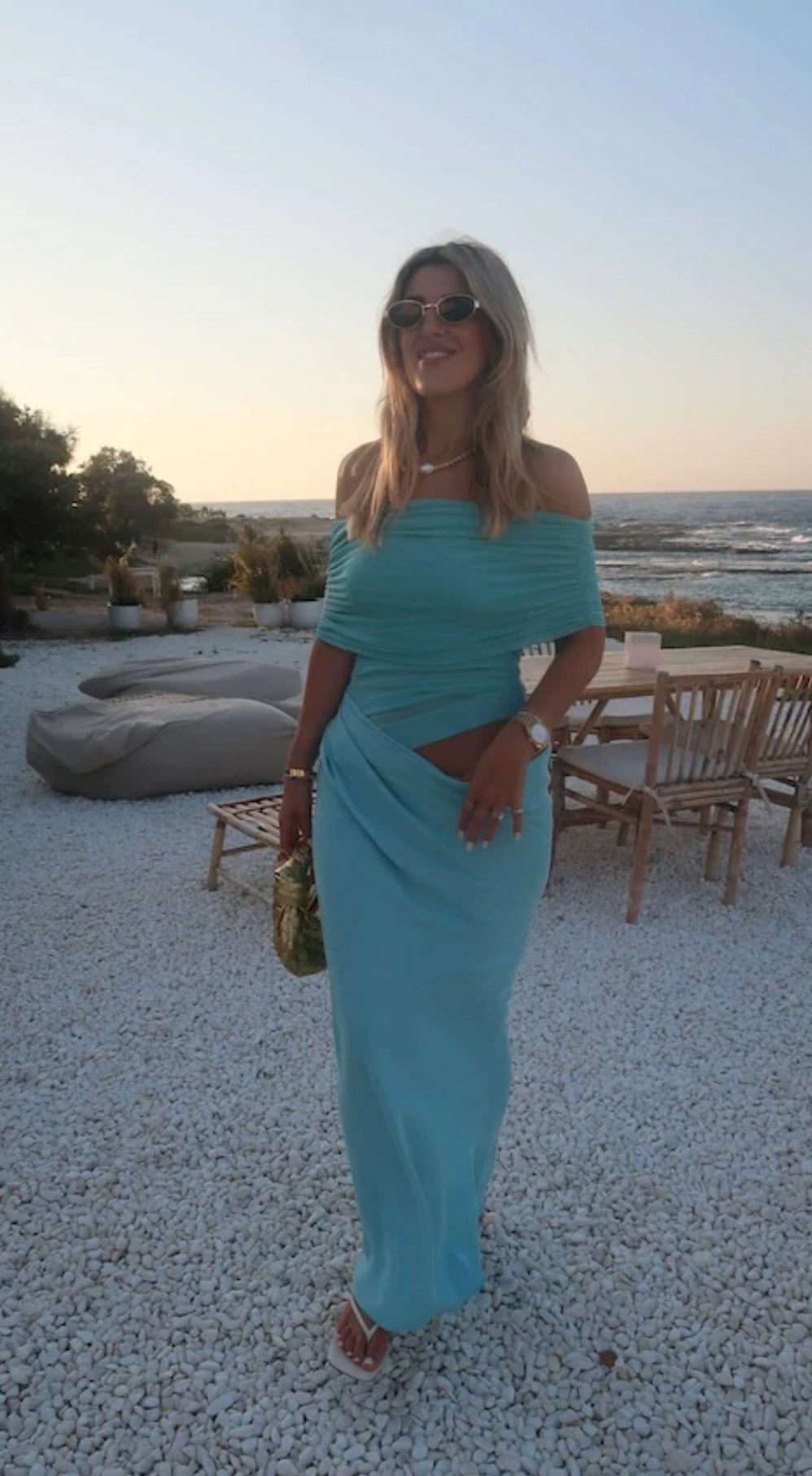 Benni Nico Off Shoulder Maxi Dress Aquamarine