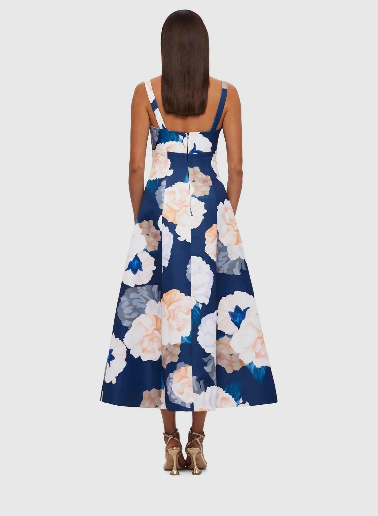 Leo Lin Odette Midi Dress in Rosebud Print in Navy