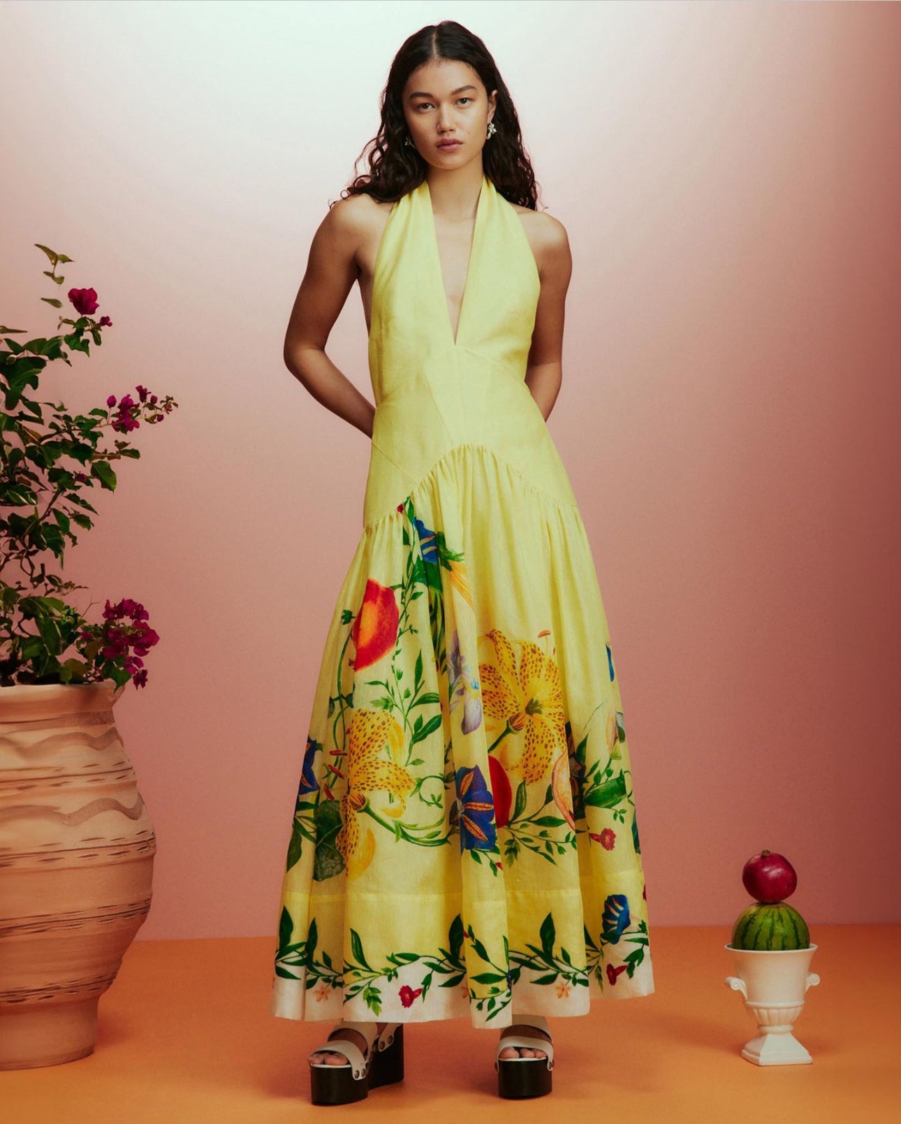 alemais yellow halter dress Buy ALEMAIS Yellow Dahlia Halter Gown in Linen-viscose Blend For Women Online