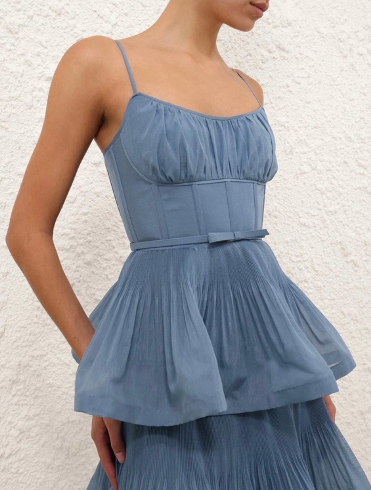 Zimmermann Pleated Tiered Midi Dress in Deep Blue