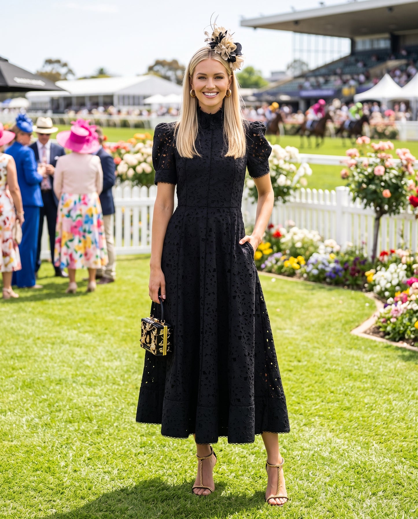 Rebecca Vallance Kitsu Short Sleeve Midi Dress in Black