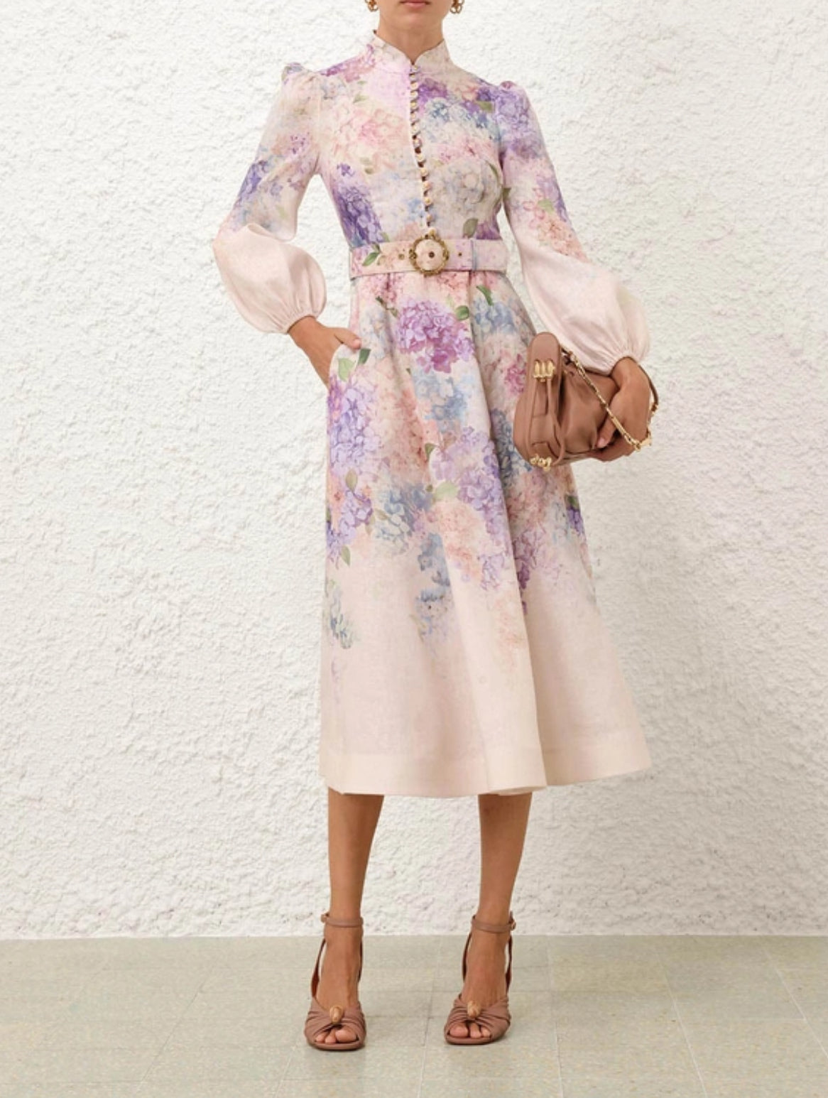 zimmermann dawning linen and silk midi dress Dawning linen and silk midi dress in pink - Zimmermann