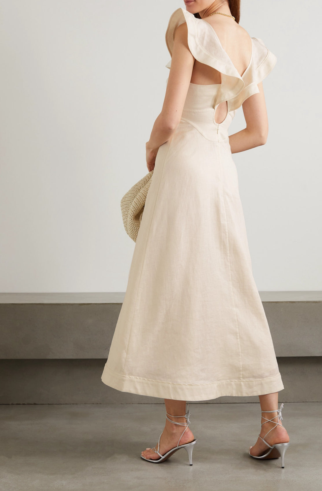 Zimmermann Halcyon cutout ruffled shell-embellished linen in cream