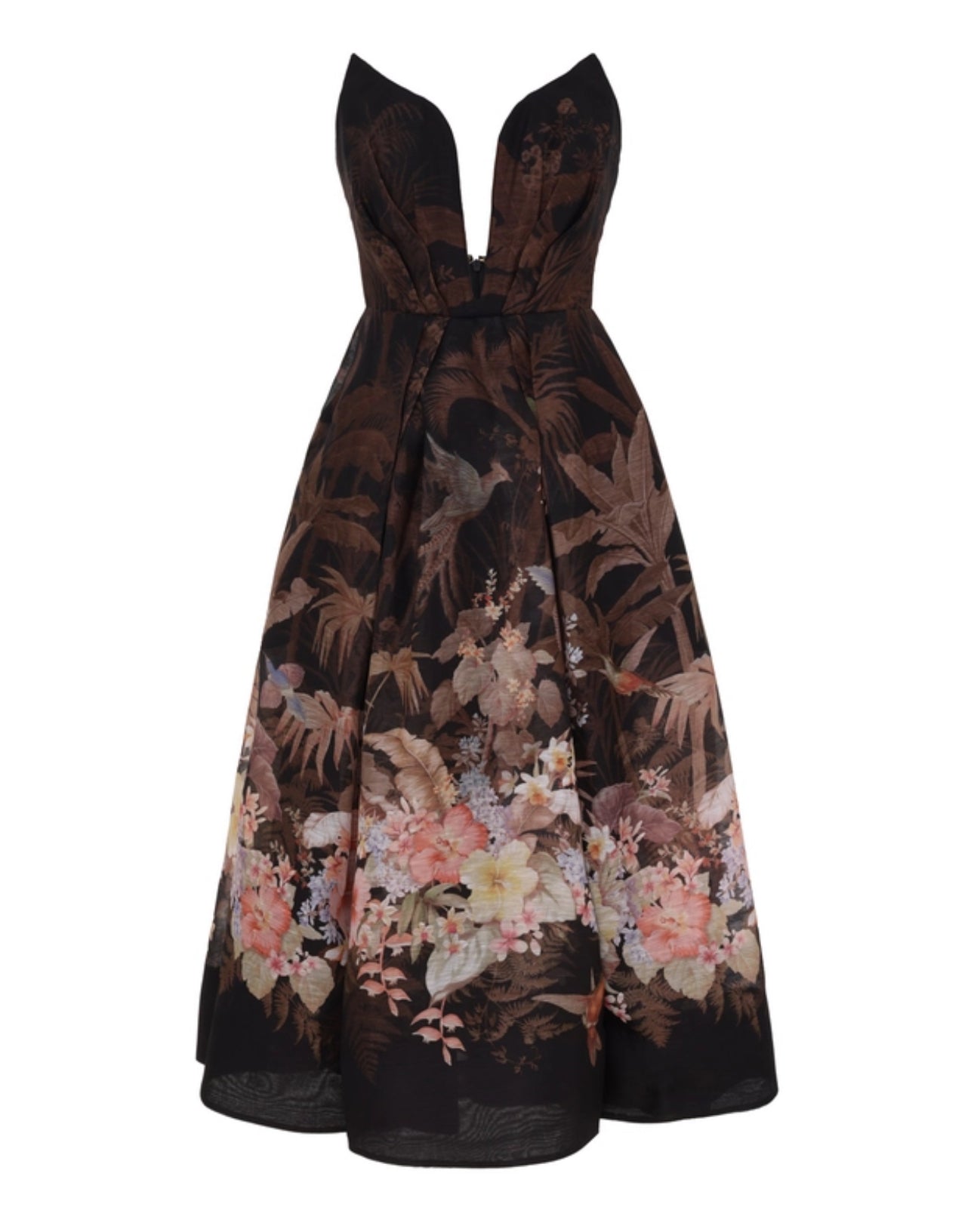 Zimmermann Illuminate Draped Midi Dress in Black Tropical