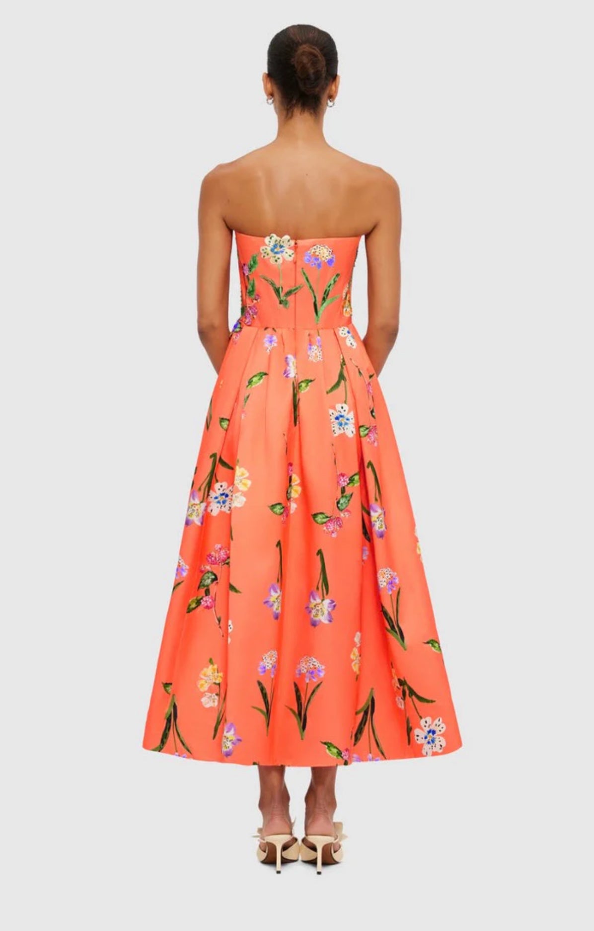 Leo Lin Lynn Bustier Midi Dress - Wild Flower in Coral