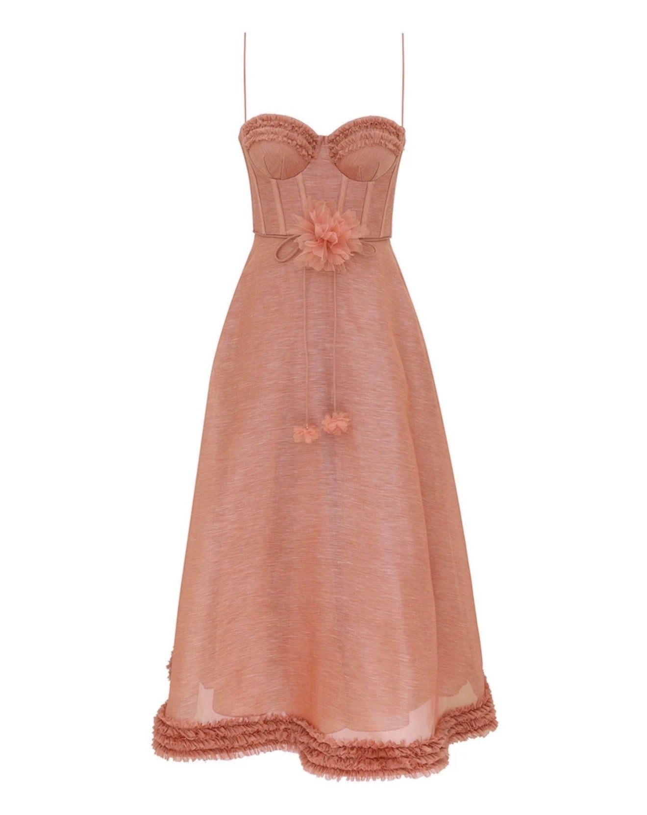 Zimmermann Luna Ruffle Midi Dress in Peony