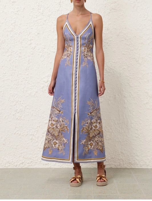Zimmermann Ottie Slip Dress in Blue Flora