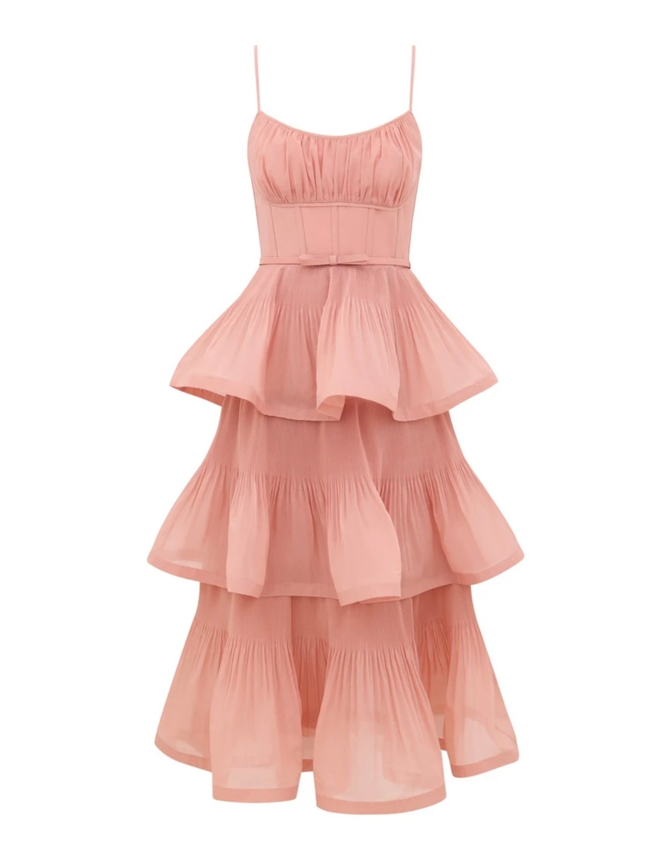Zimmermann Pleated Tiered Midi Dress in Dusty Pink