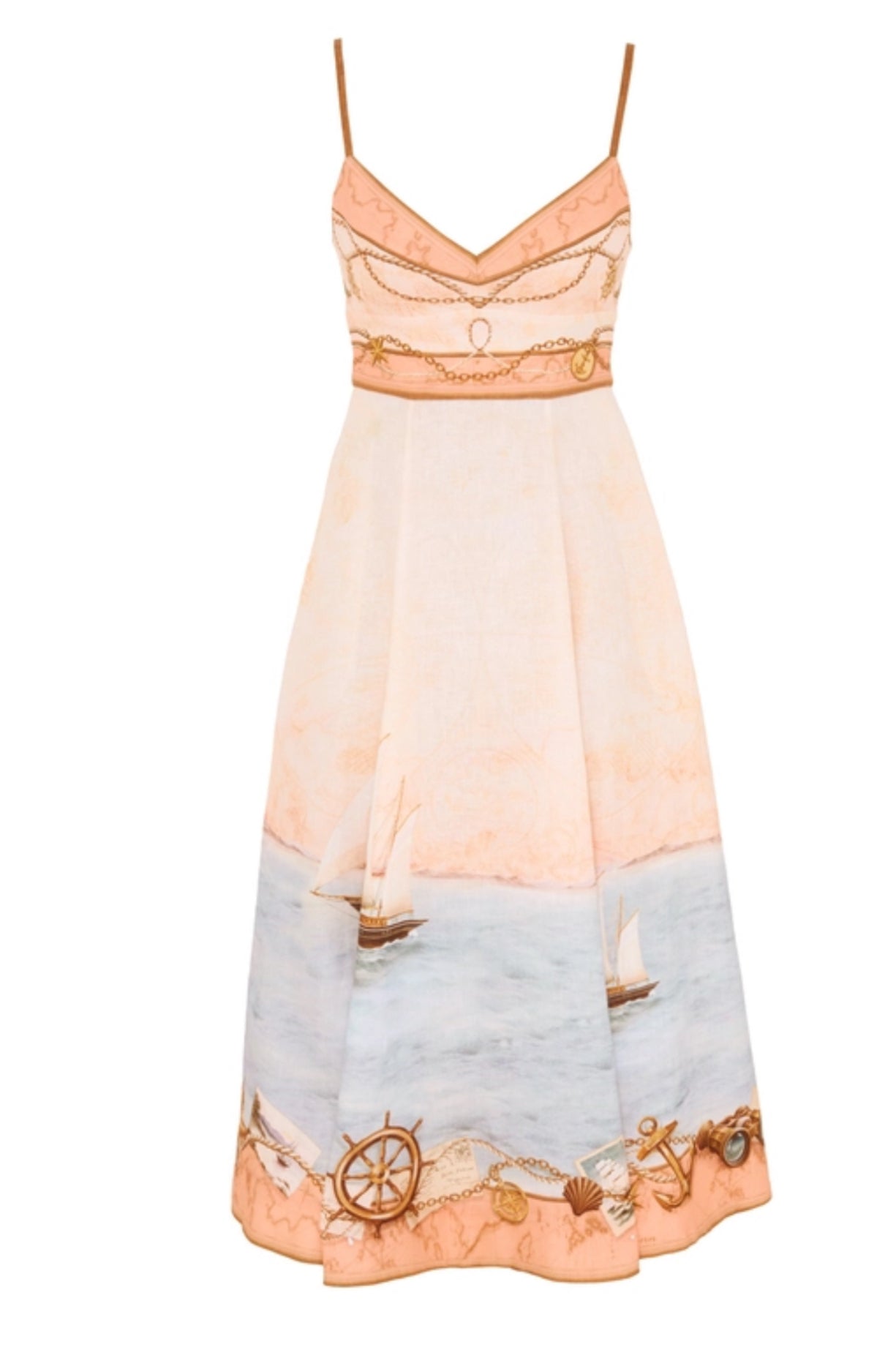 Zimmermann Scarborough Picnic Midi Dress in Peach Nautical Map