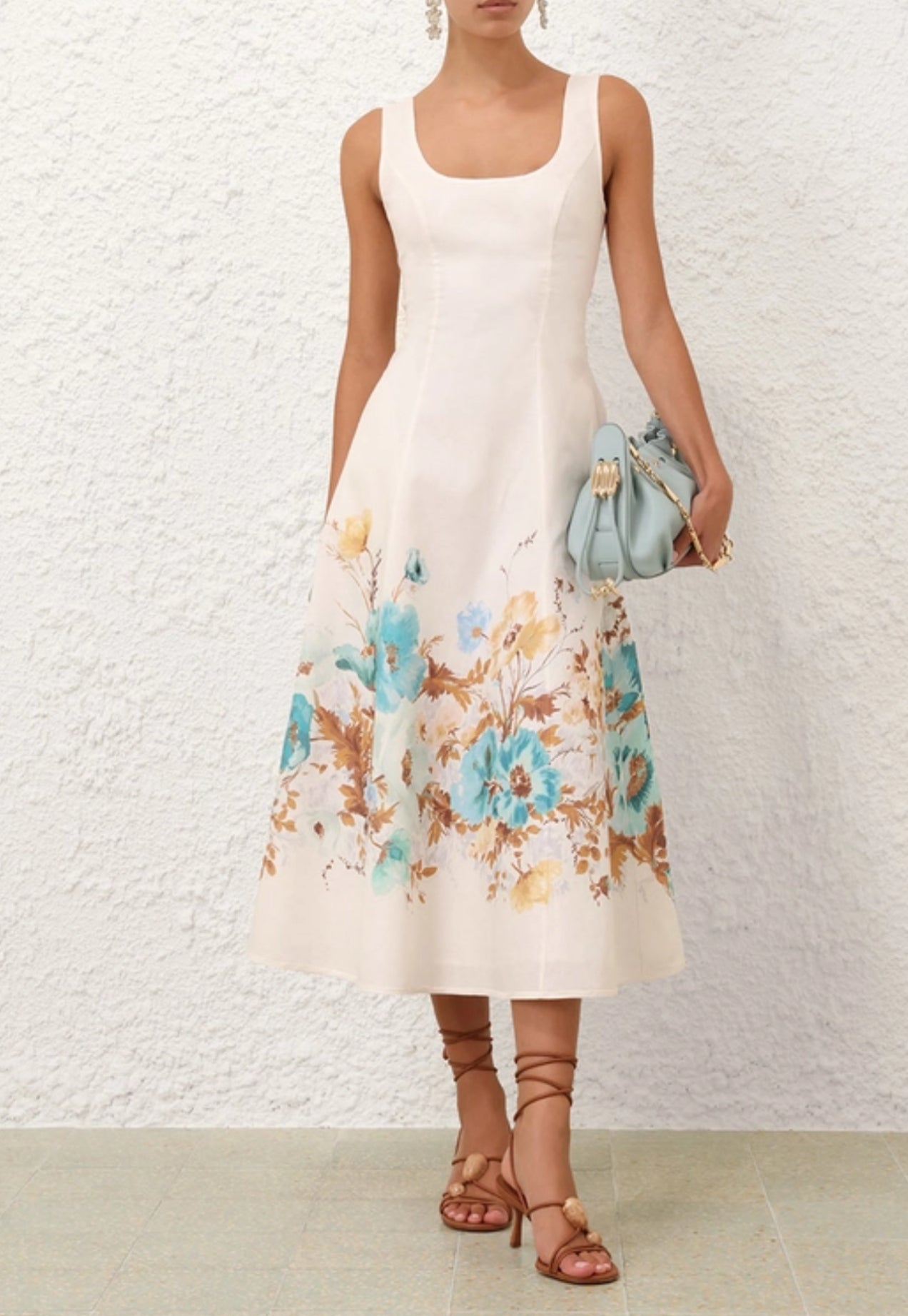 Zimmermann Scarborough Midi Dress in Cream/Teal Floral