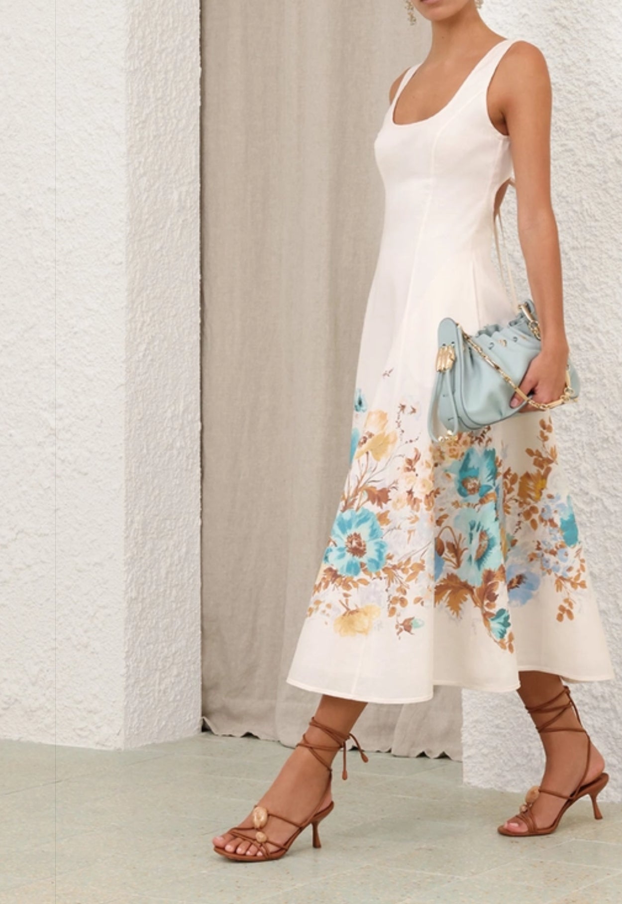 Zimmermann Scarborough Midi Dress in Cream/Teal Floral