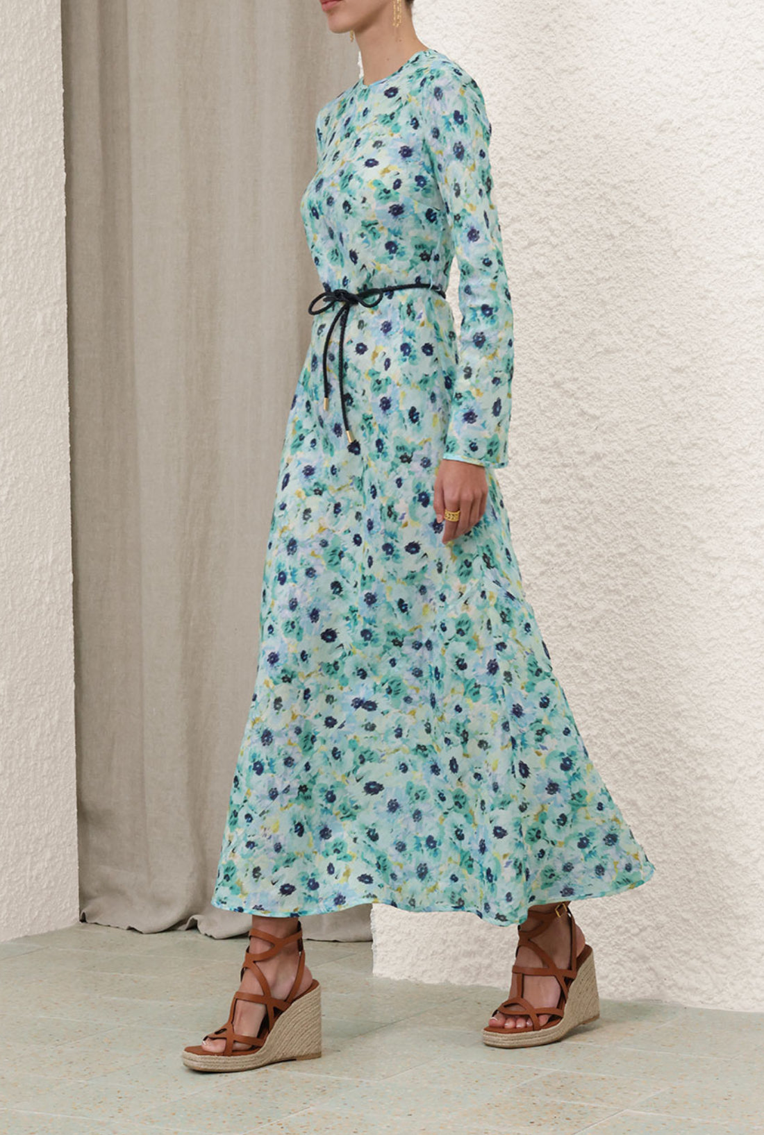 Zimmermann Lightburst Bias Long Dress in Aqua Floral