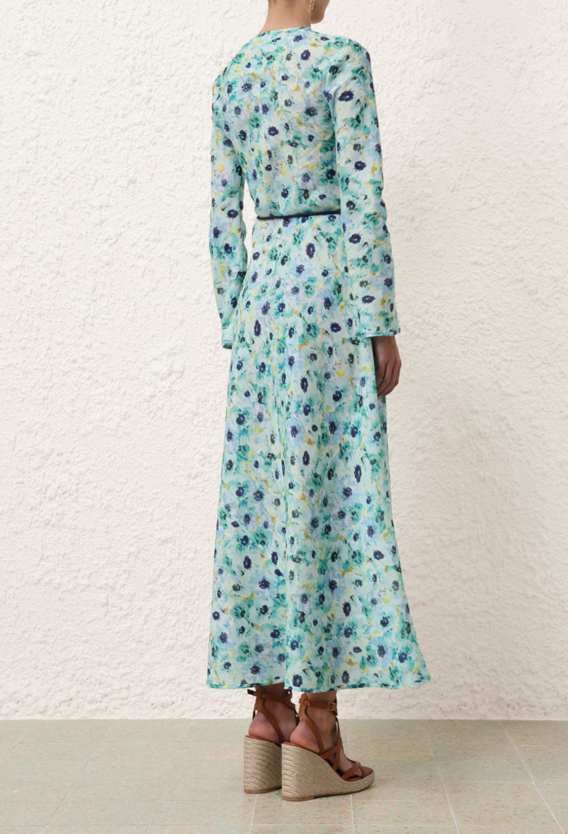 Zimmermann Lightburst Bias Long Dress in Aqua Floral