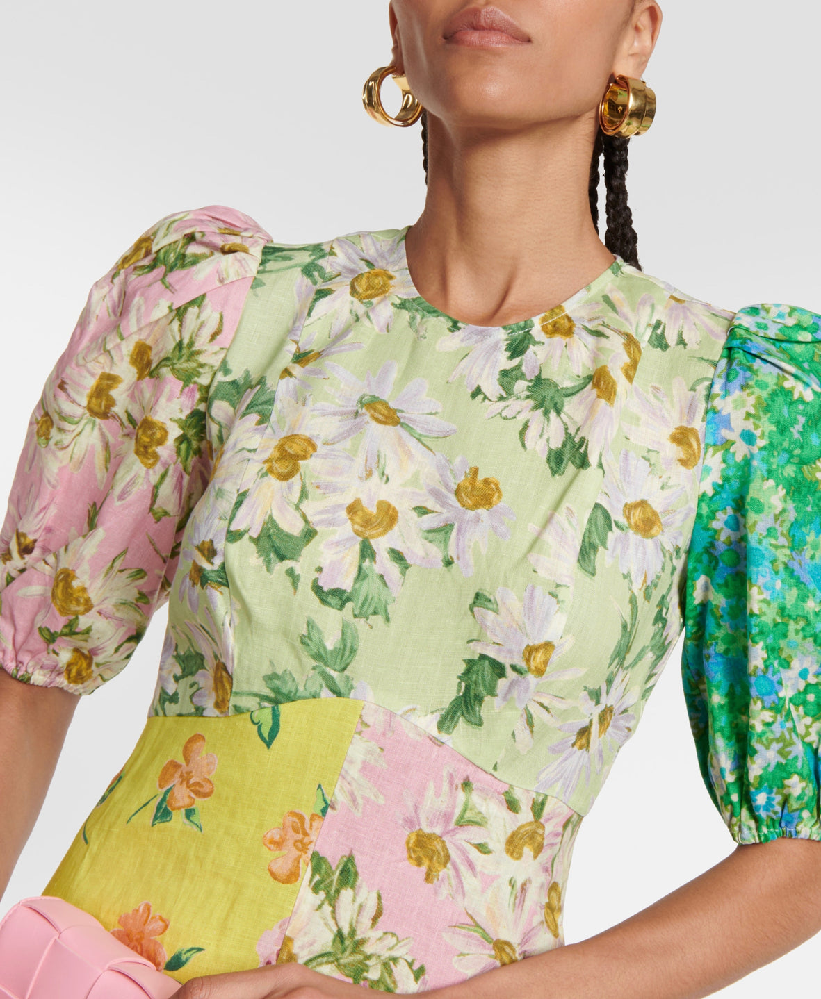 Alemais Kenzie patchwork linen midi dress