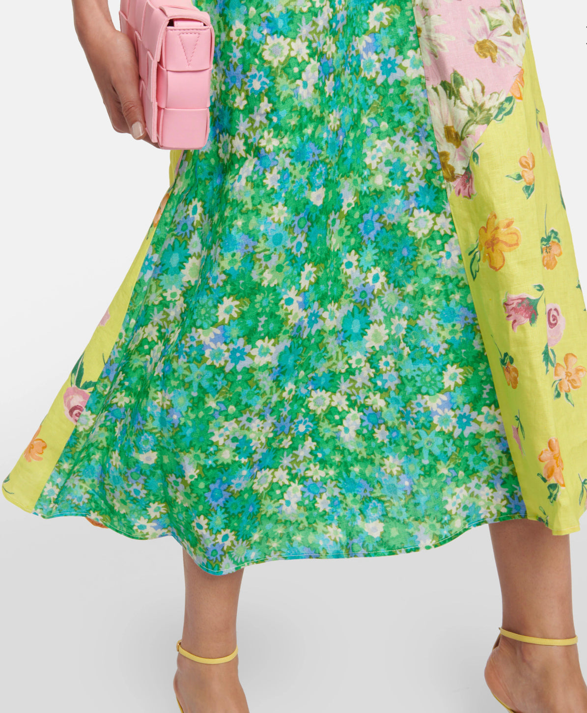 Alemais Kenzie patchwork linen midi dress