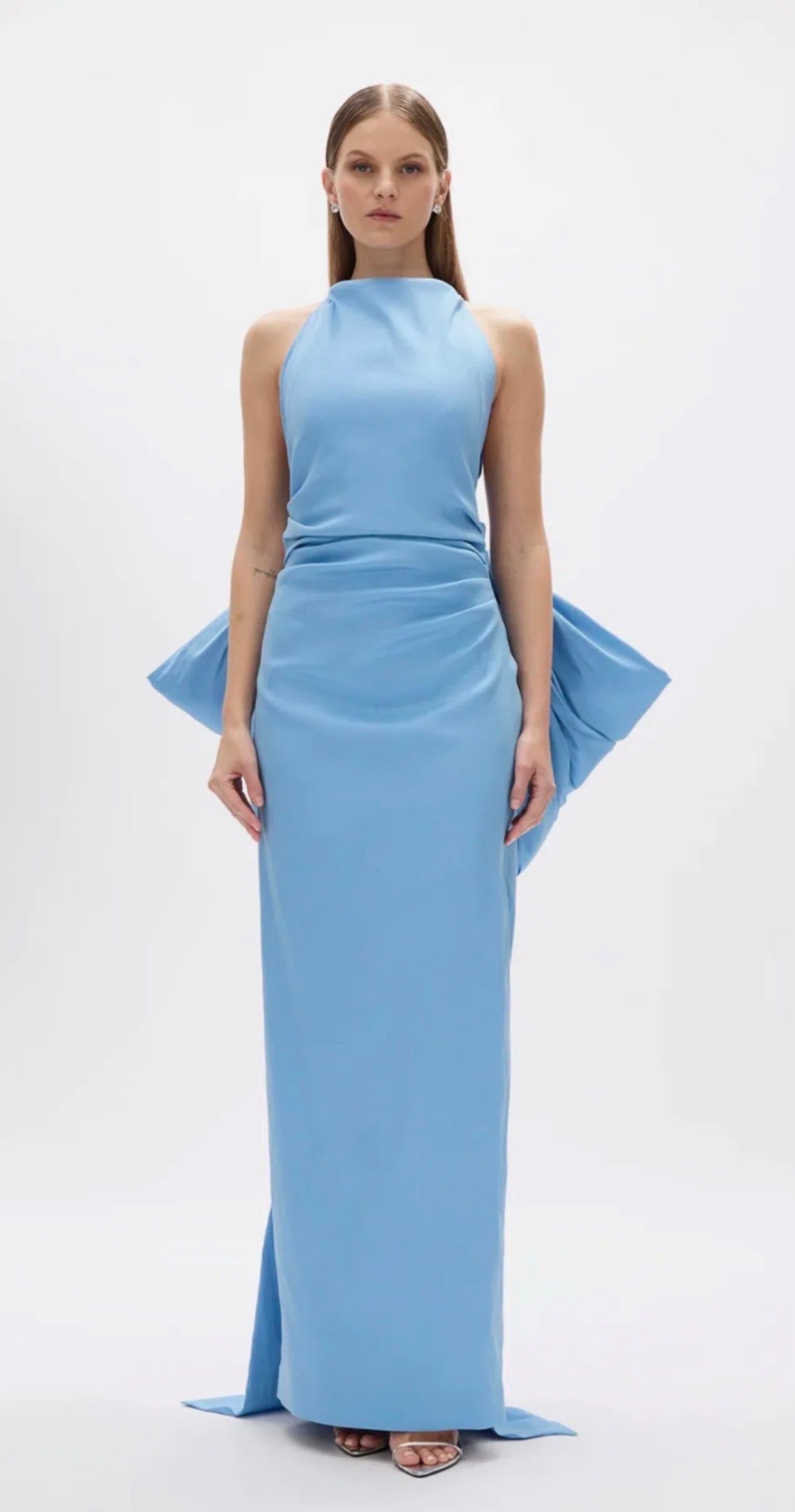 Rachel Gilbert Lottie Bow-Detail Halterneck Gown