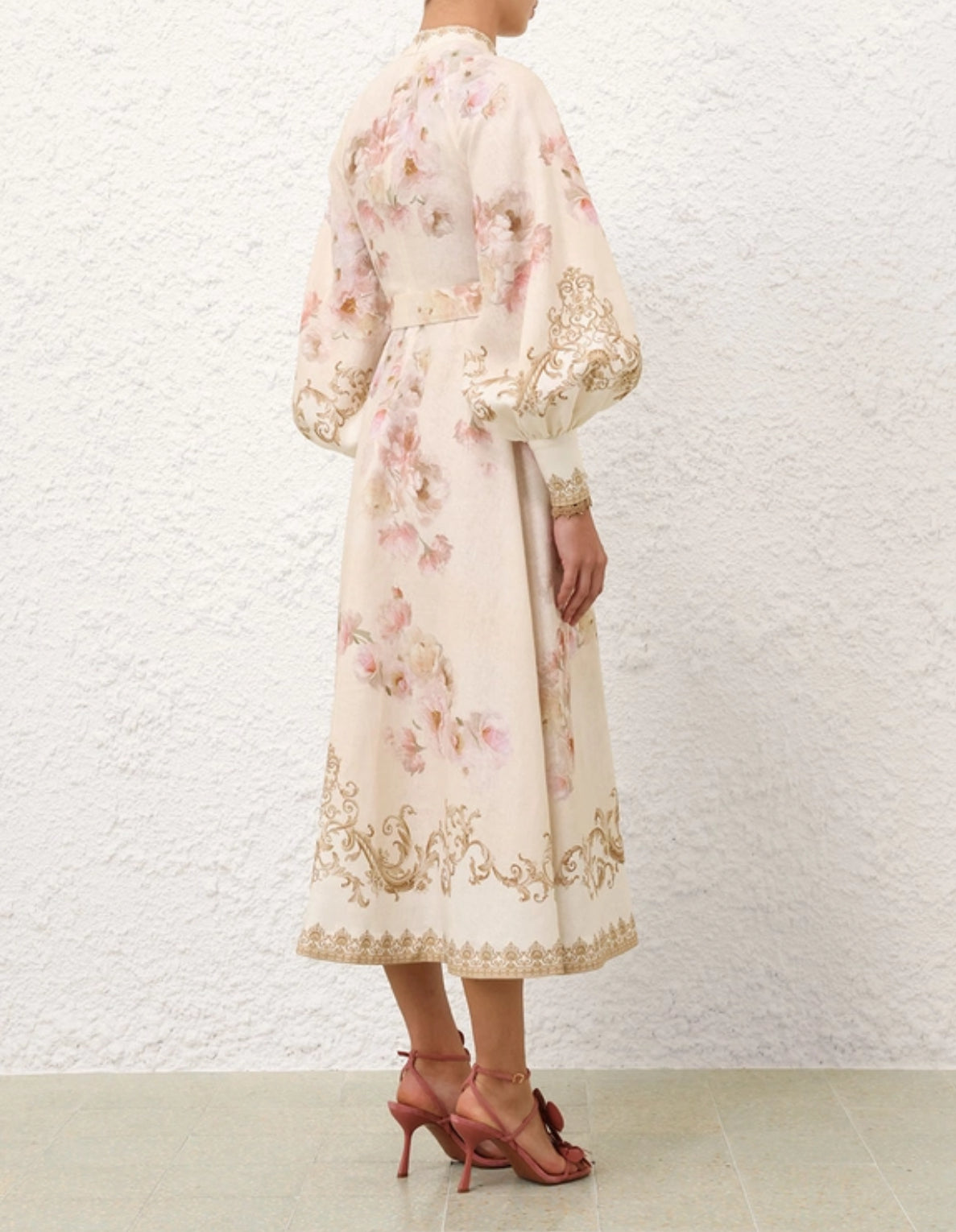 Zimmermann Hypnotic Buttoned Midi Dress in Cream Peony