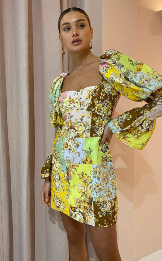 Alemais Matilde Puff Sleeve Mini Dress In Multi