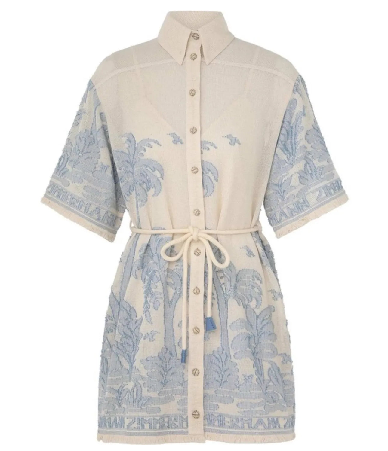 Zimmermann Ottie Palm Mini Dress Cream/Blue