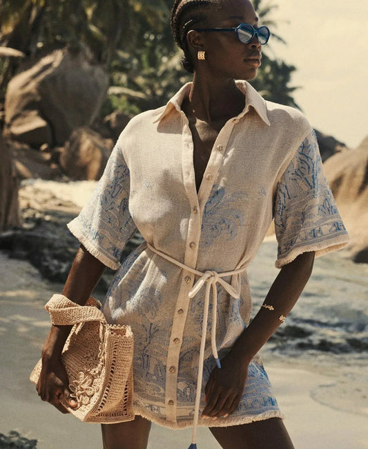 Zimmermann Ottie Palm Mini Dress Cream/Blue