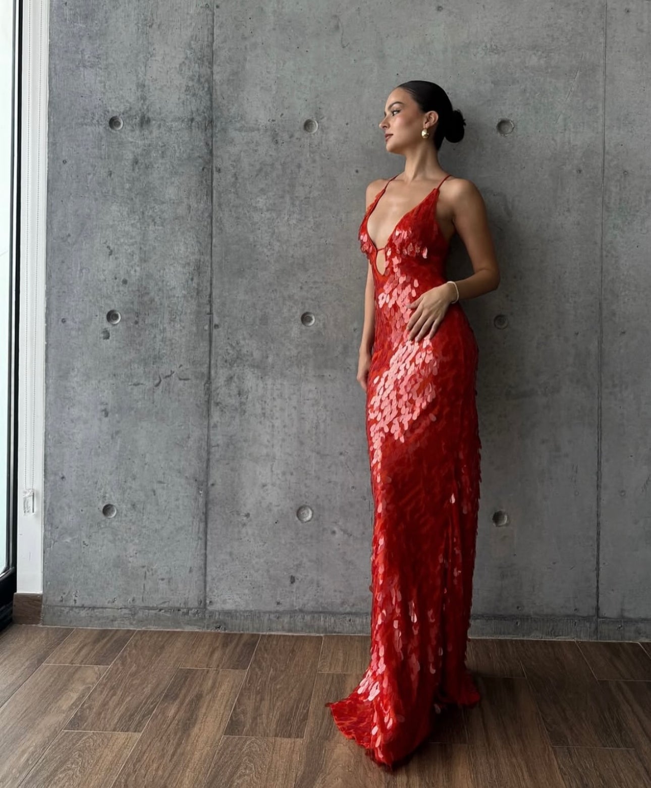 Misha Sapphire Sequin Maxi Dress in Red