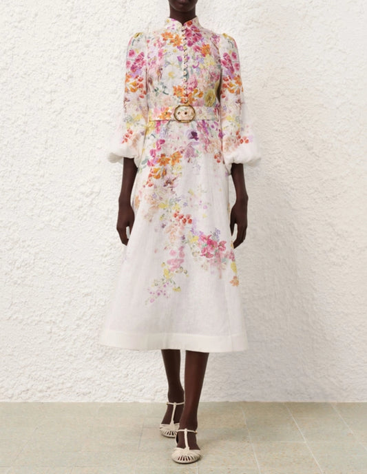 Zimmermann Natura Buttoned Midi Dress in Kaleidoscope Garden