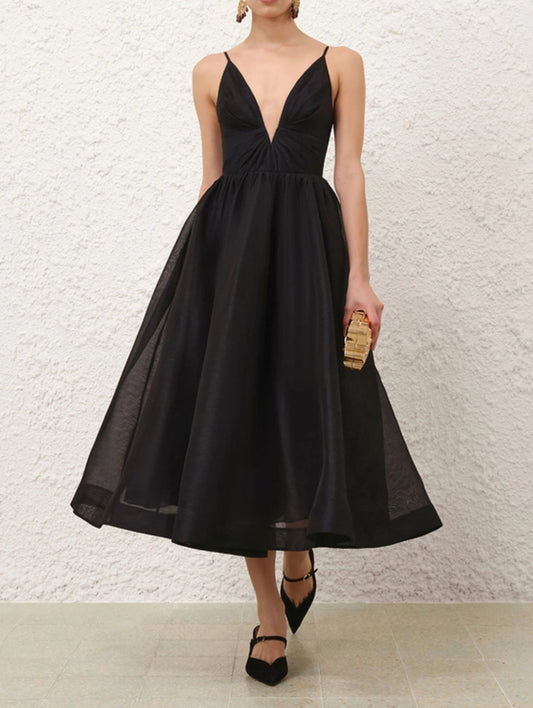 Zimmermann Hypnotic V Neck Midi Dress in Black