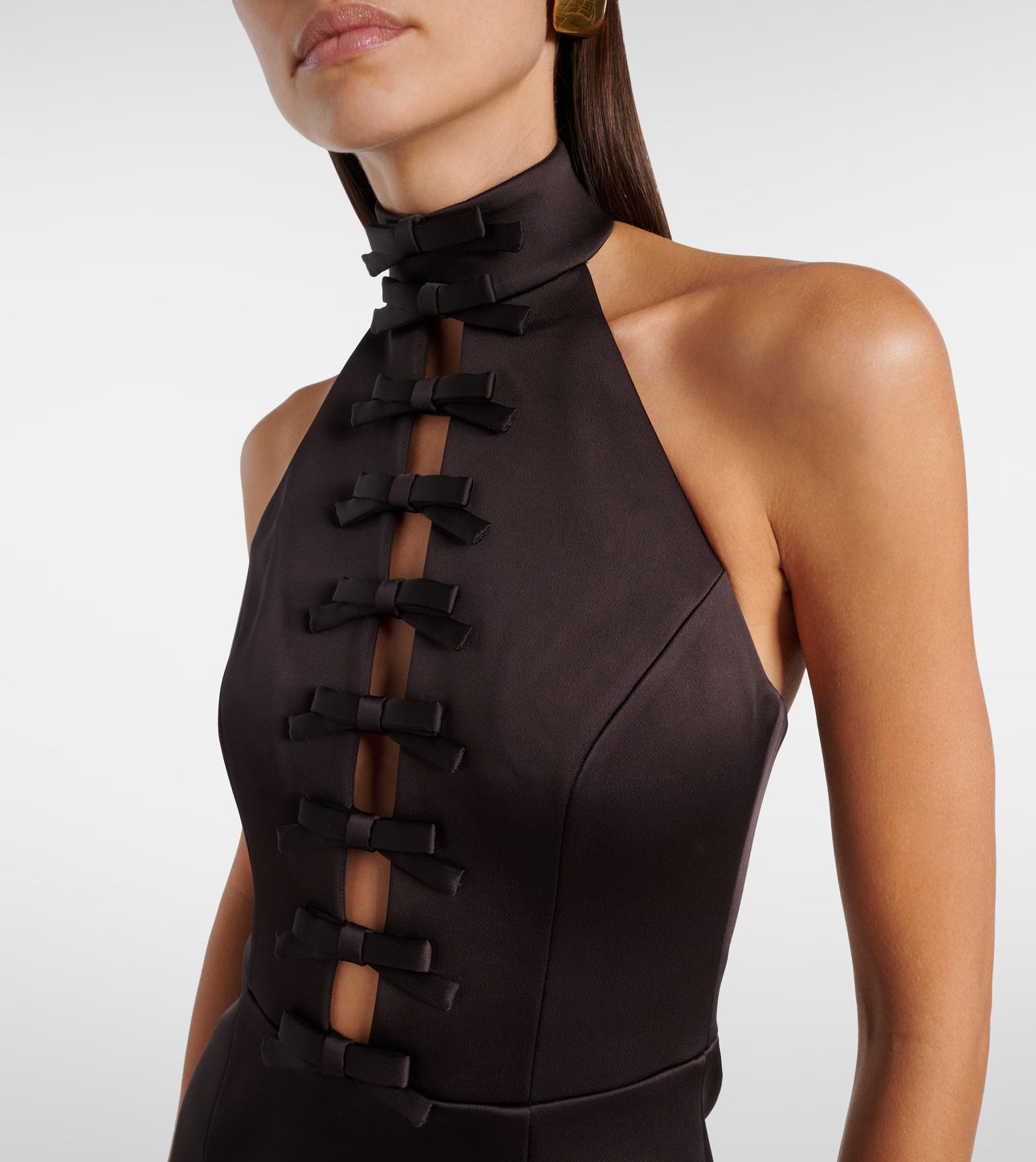 Rebecca Vallance Saskia Bow Mini Dress in Chocolate