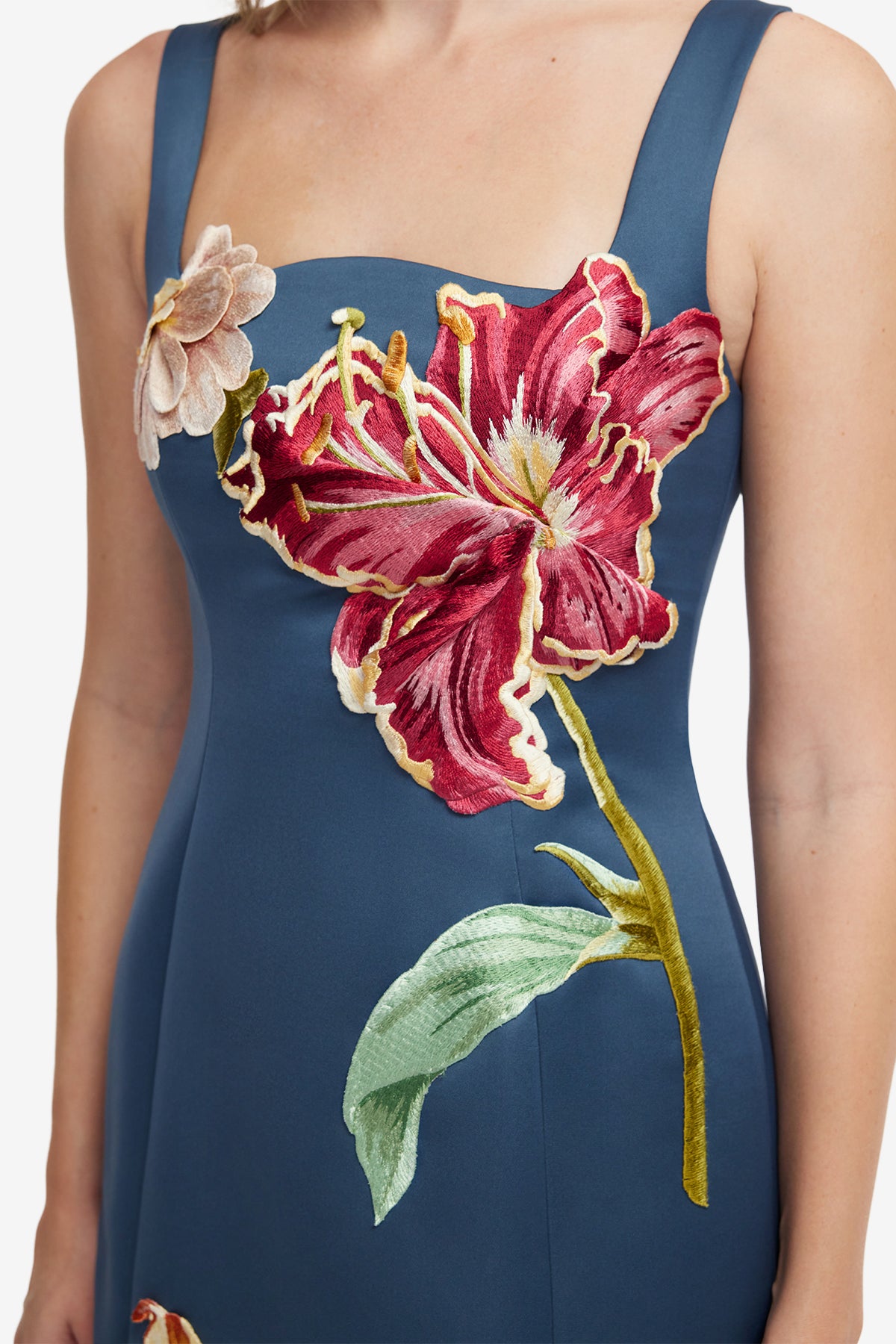 Leo Lin Adelina Embroidered Maxi Dress l Lily Print in Indigo