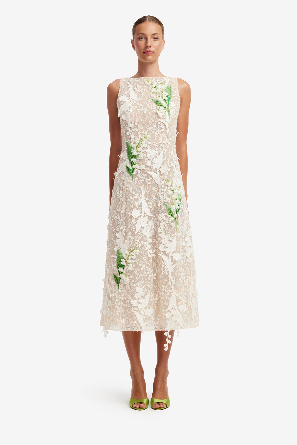 Leo Lin Cleo Embroidered Sleeveless Midi Dress l Lily Print in Indigo