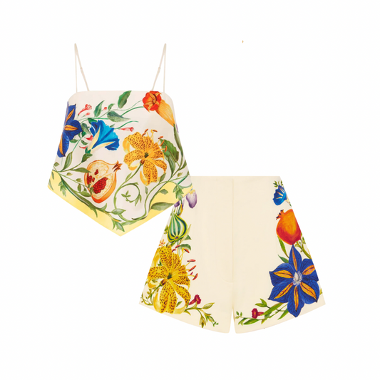 Alemais Flores Scarf Top and High Waisted Shorts