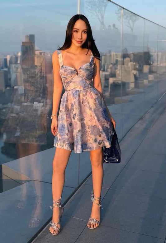 Zimmermann Rebellion Drape Mini Dress in Sky Bloom