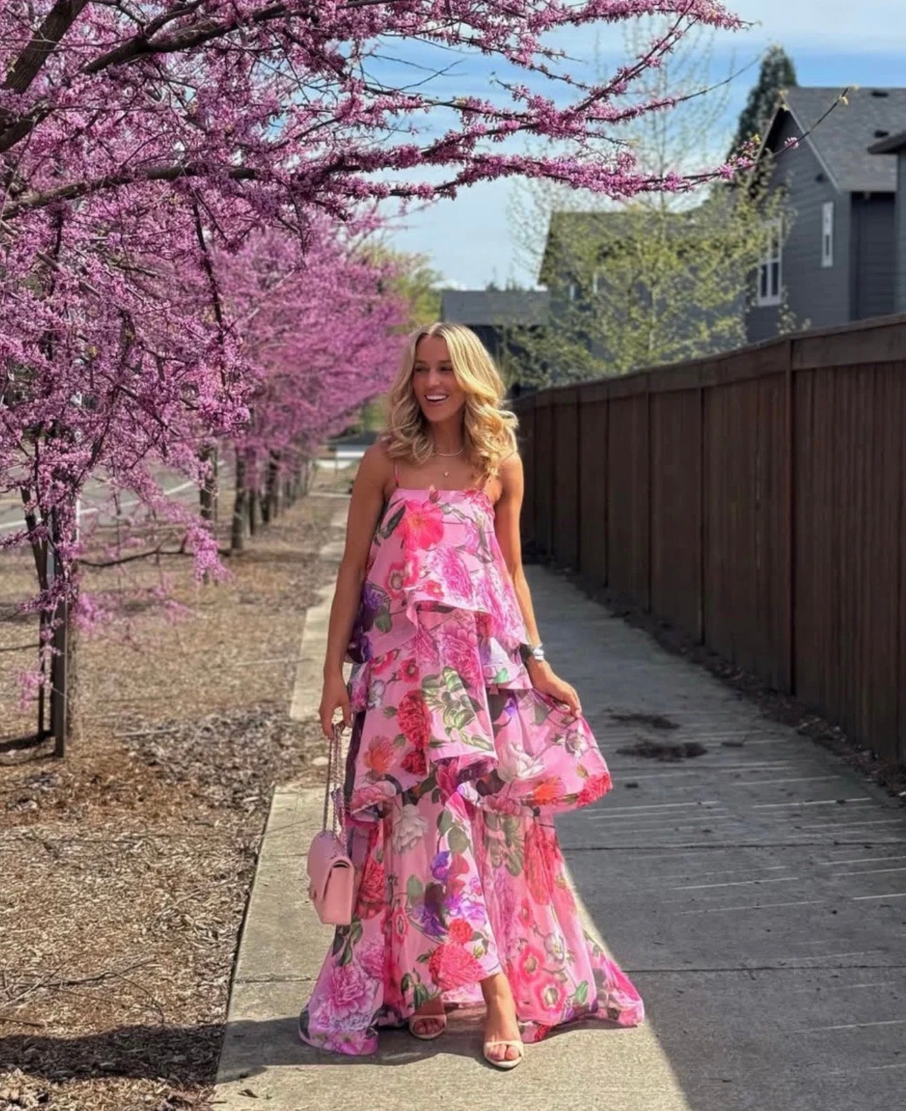 Elliatt Armani Tiered Maxi Dress in Pink Floral