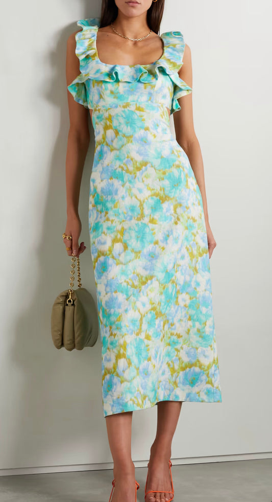 Zimmermann High Tide open-back ruffled floral-print linen midi dress size 2