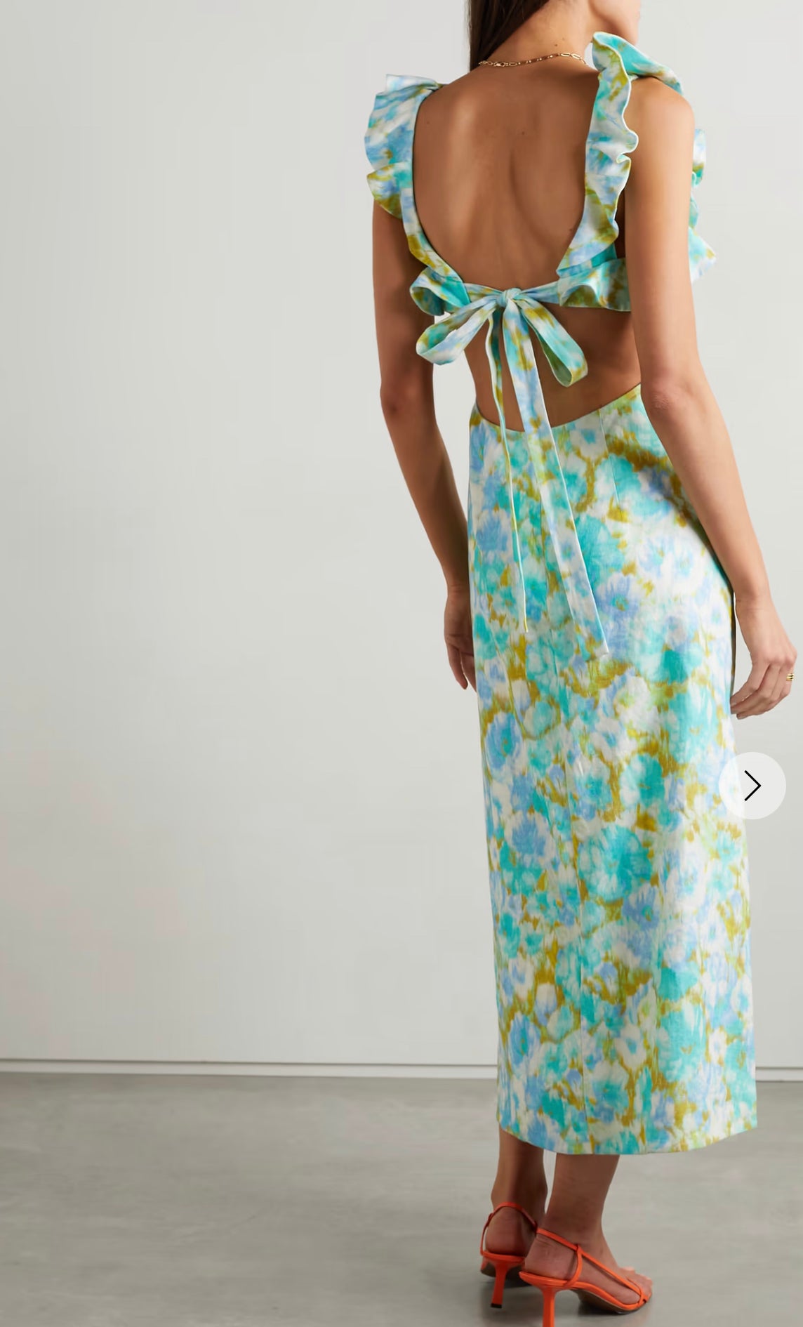 Zimmermann High Tide open-back ruffled floral-print linen midi dress size 2