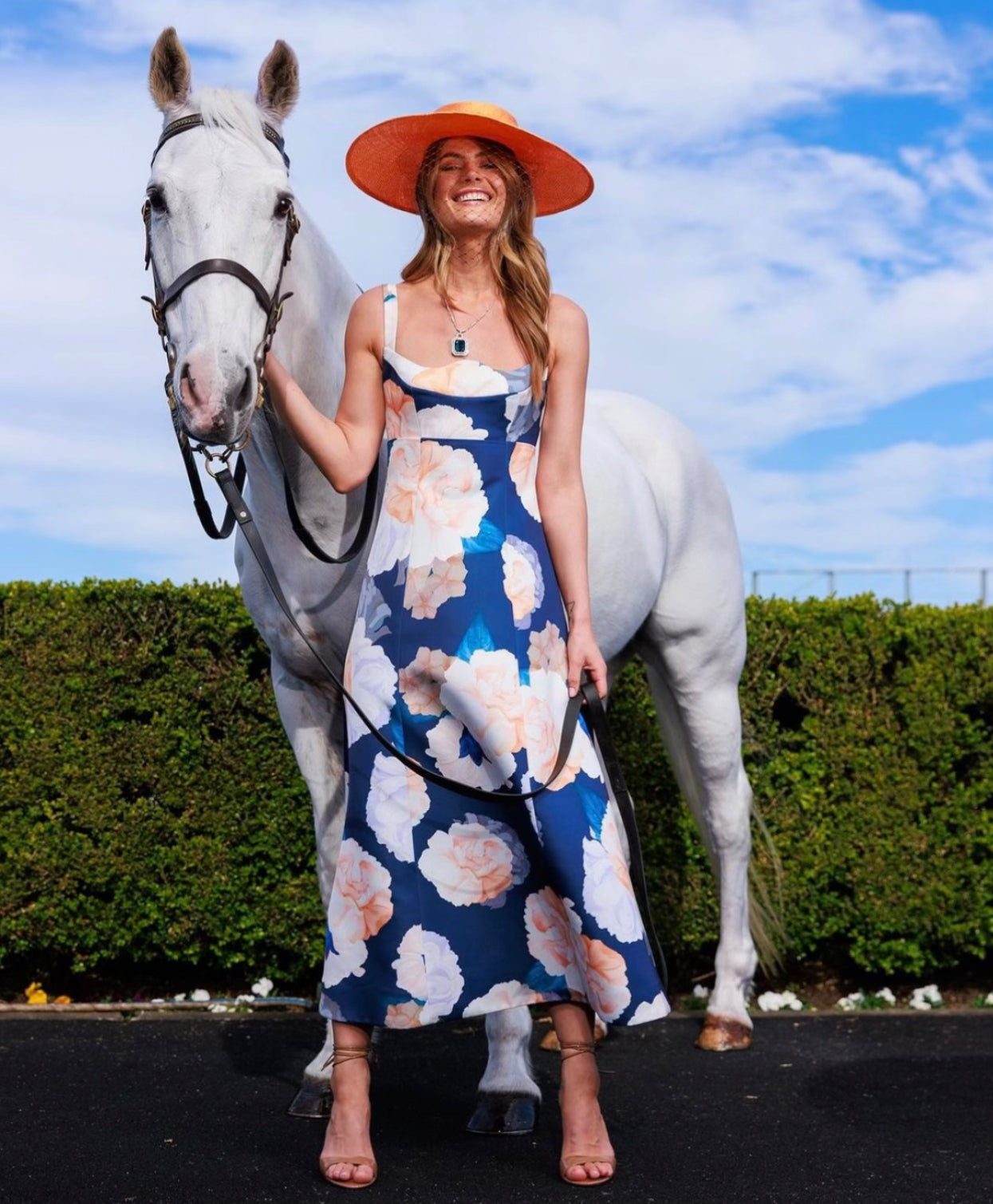 Leo Lin Odette Midi Dress in Rosebud Print in Navy
