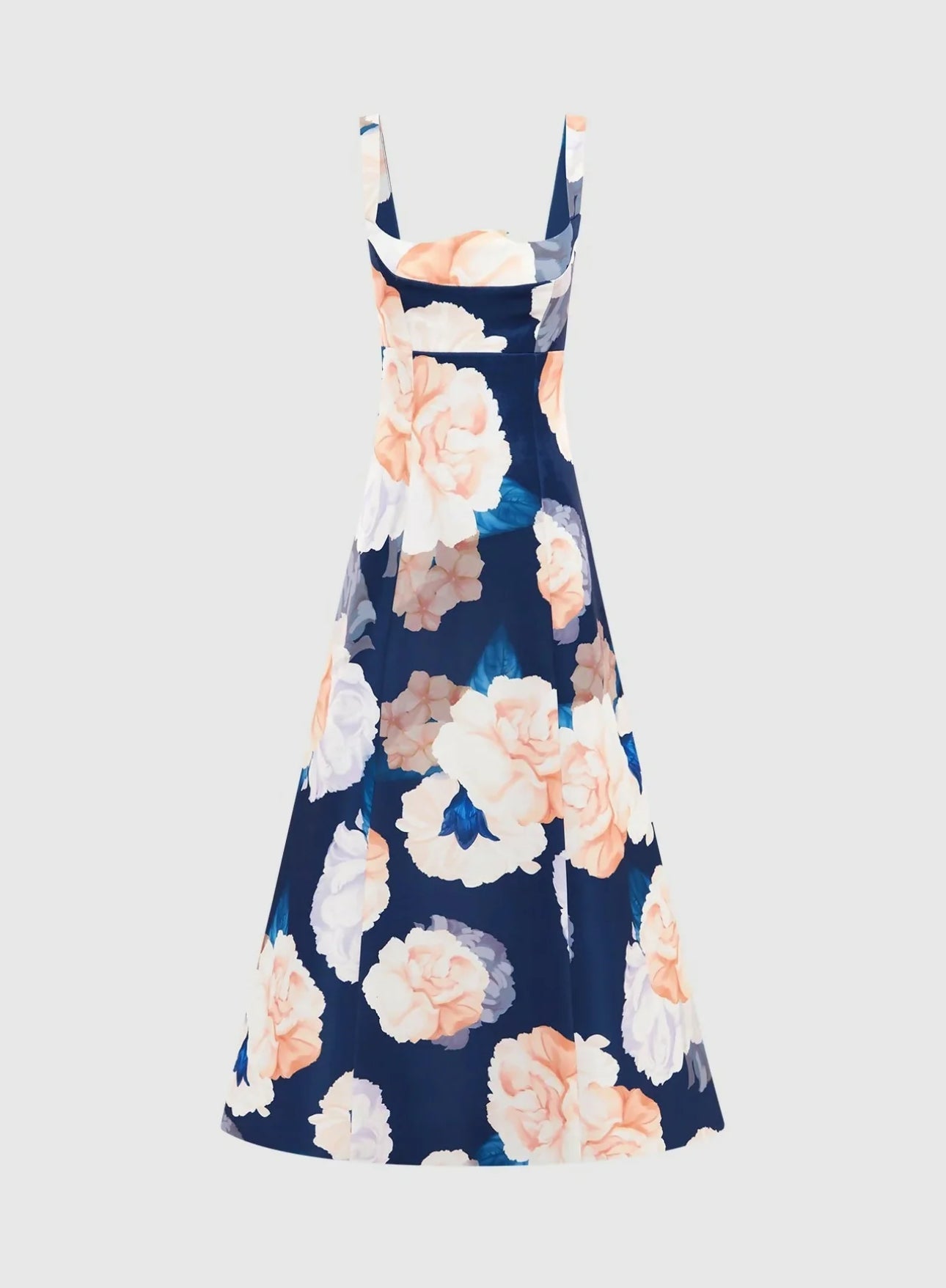 Leo Lin Odette Midi Dress in Rosebud Print in Navy