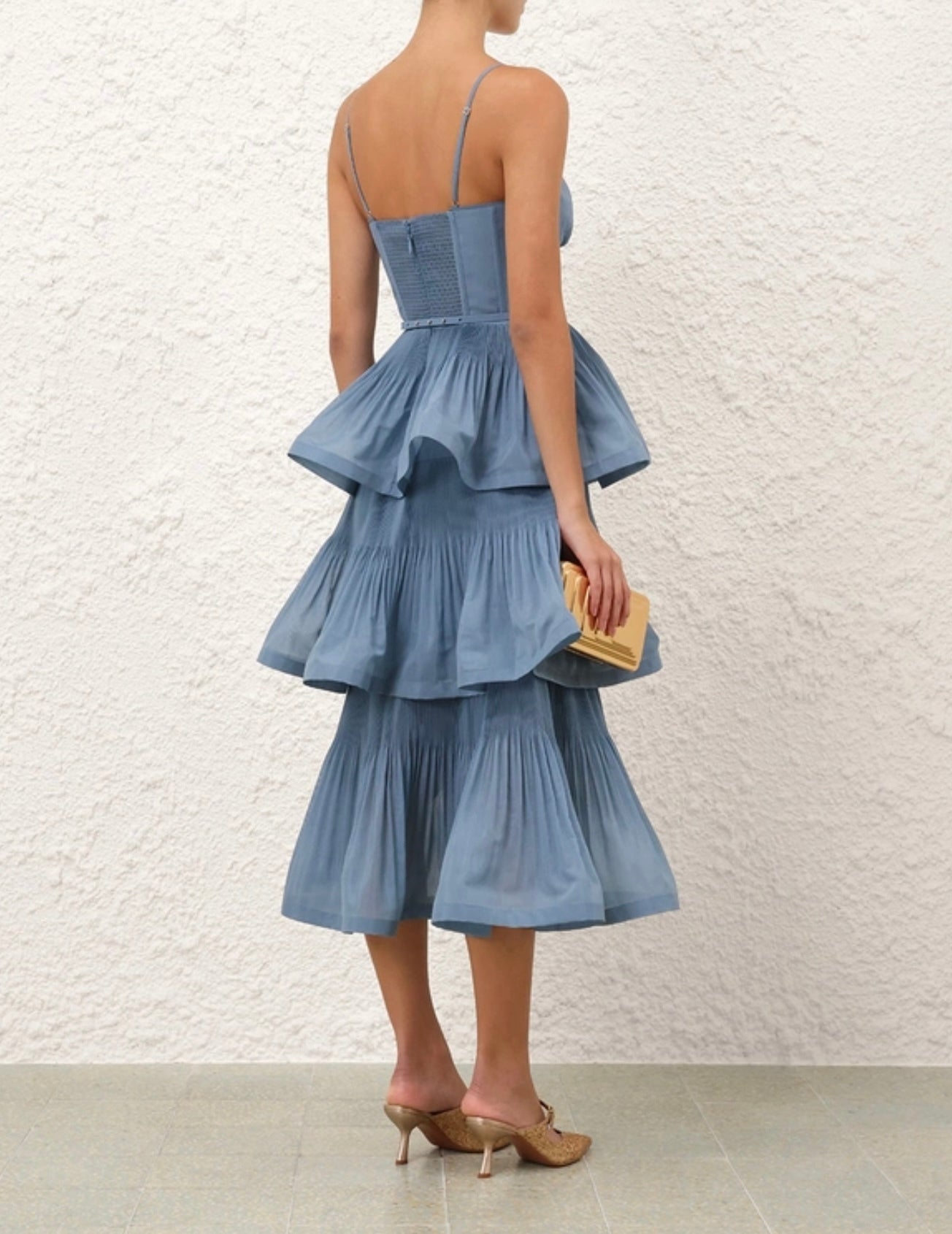 Zimmermann Pleated Tiered Midi Dress in Deep Blue