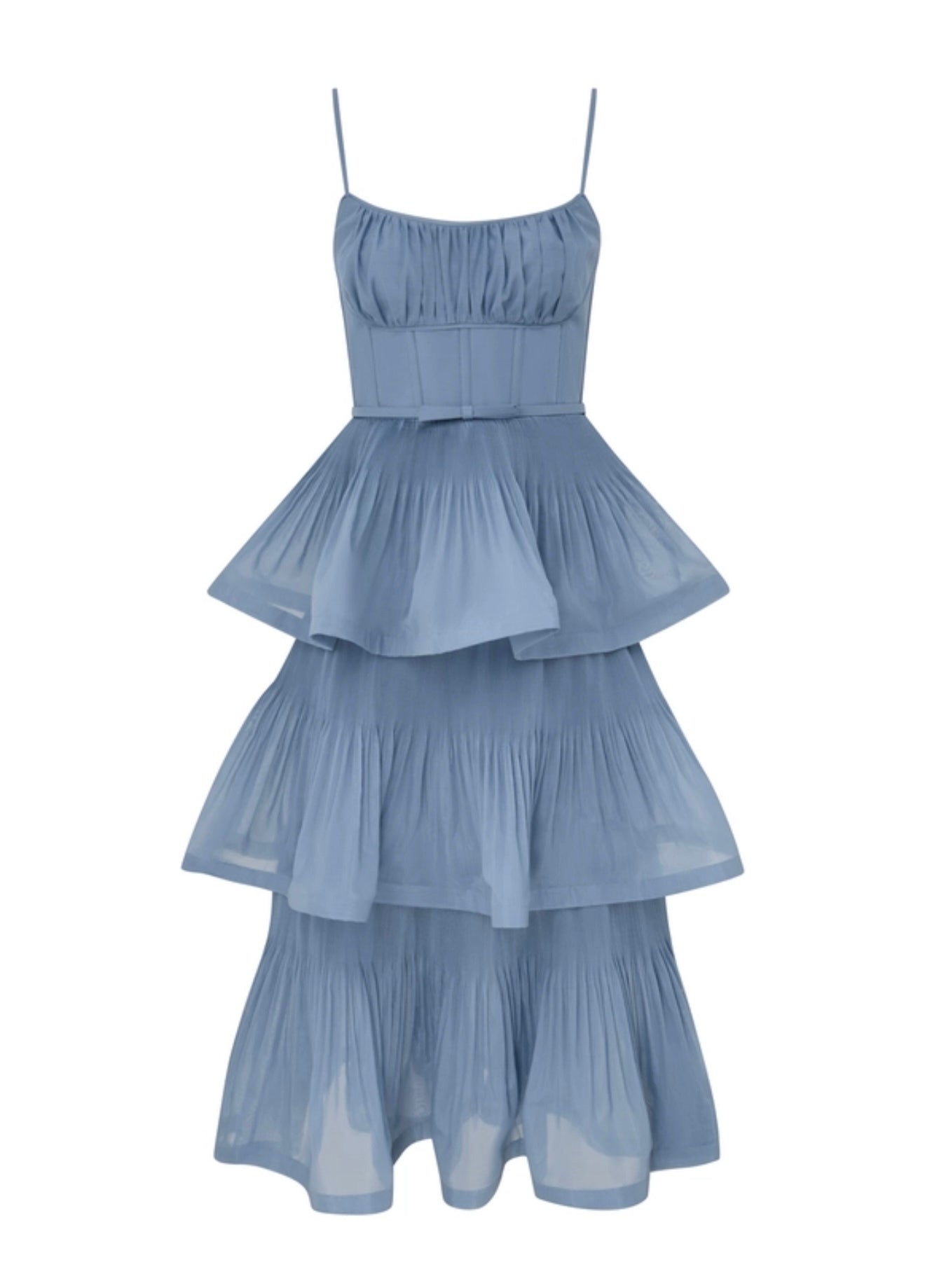 Zimmermann Pleated Tiered Midi Dress in Deep Blue
