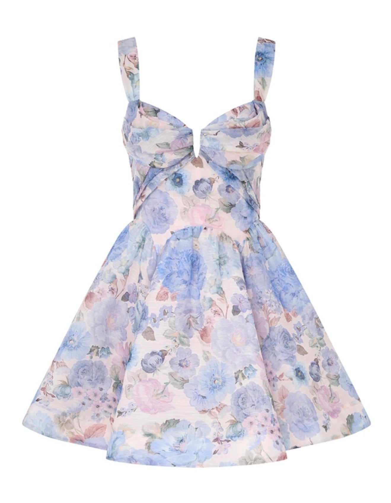 Zimmermann Rebellion Drape Mini Dress in Sky Bloom