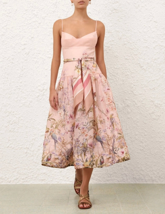 Zimmermann Rebellion Fitted Picnic Dress in Pink Aviary