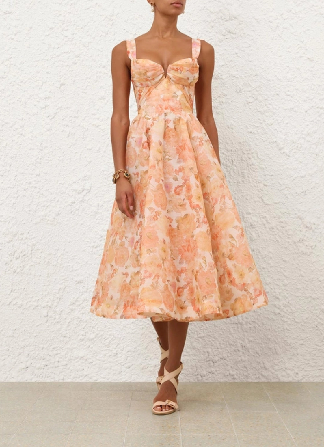 Zimmermann Rebellion Drape Midi Dress in Golden Bloom
