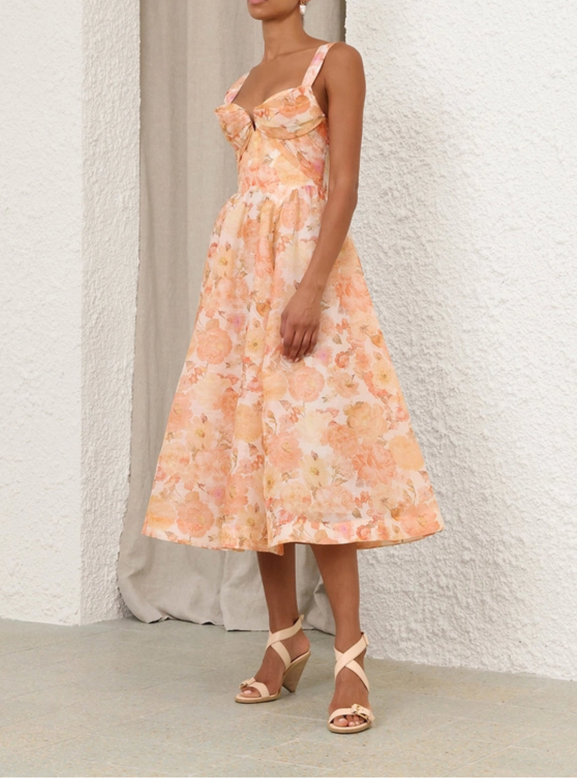 Zimmermann Rebellion Drape Midi Dress in Golden Bloom