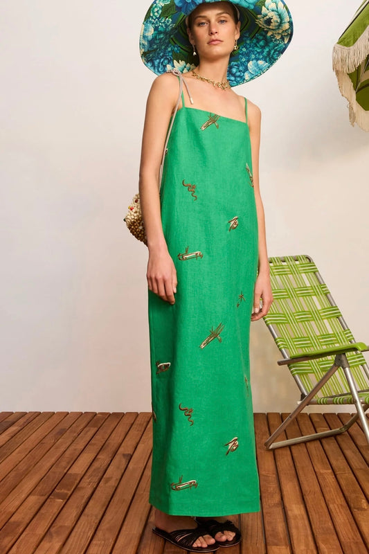 Alemais Wanda Embroided Midi Dress Green