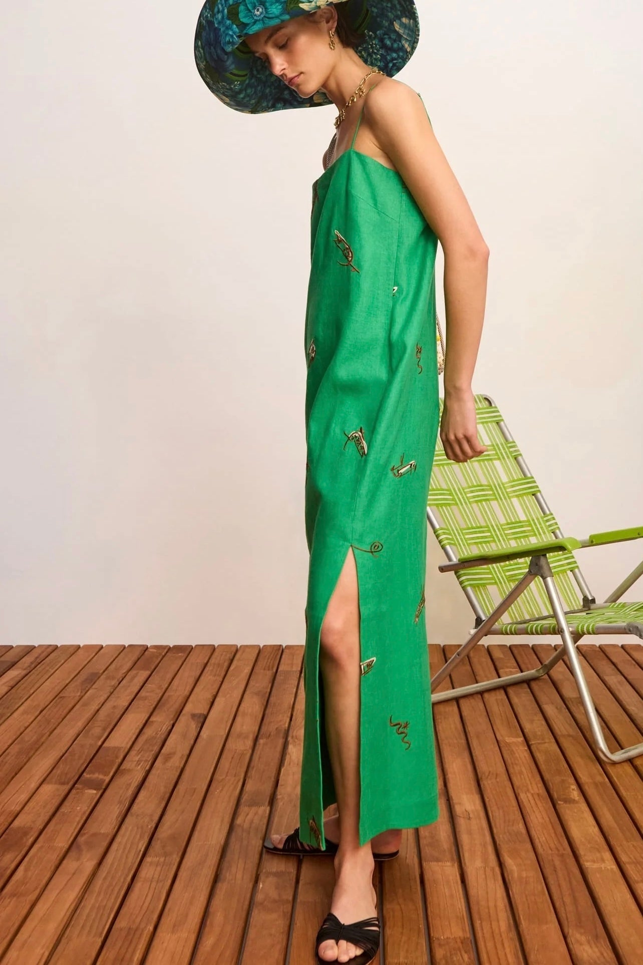 Alemais Wanda Embroided Midi Dress Green