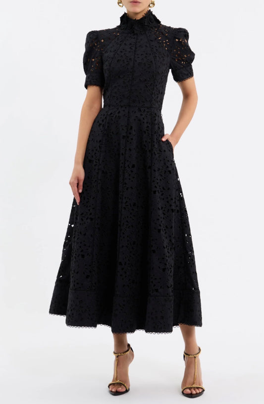 Rebecca Vallance Kitsu Short Sleeve Midi Dress in Black