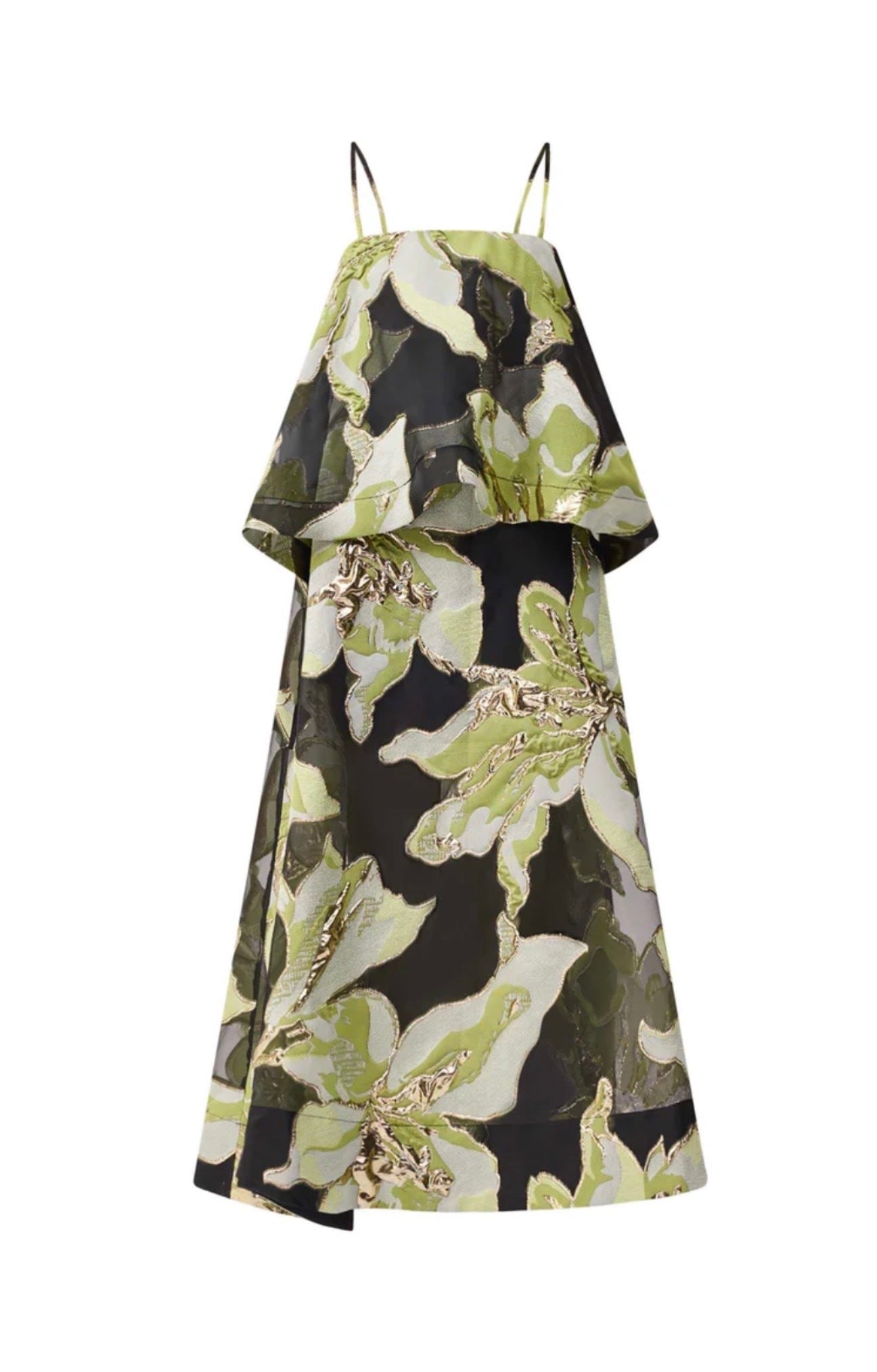 Elliatt Elysia Tiered Gown in Black & Green Floral