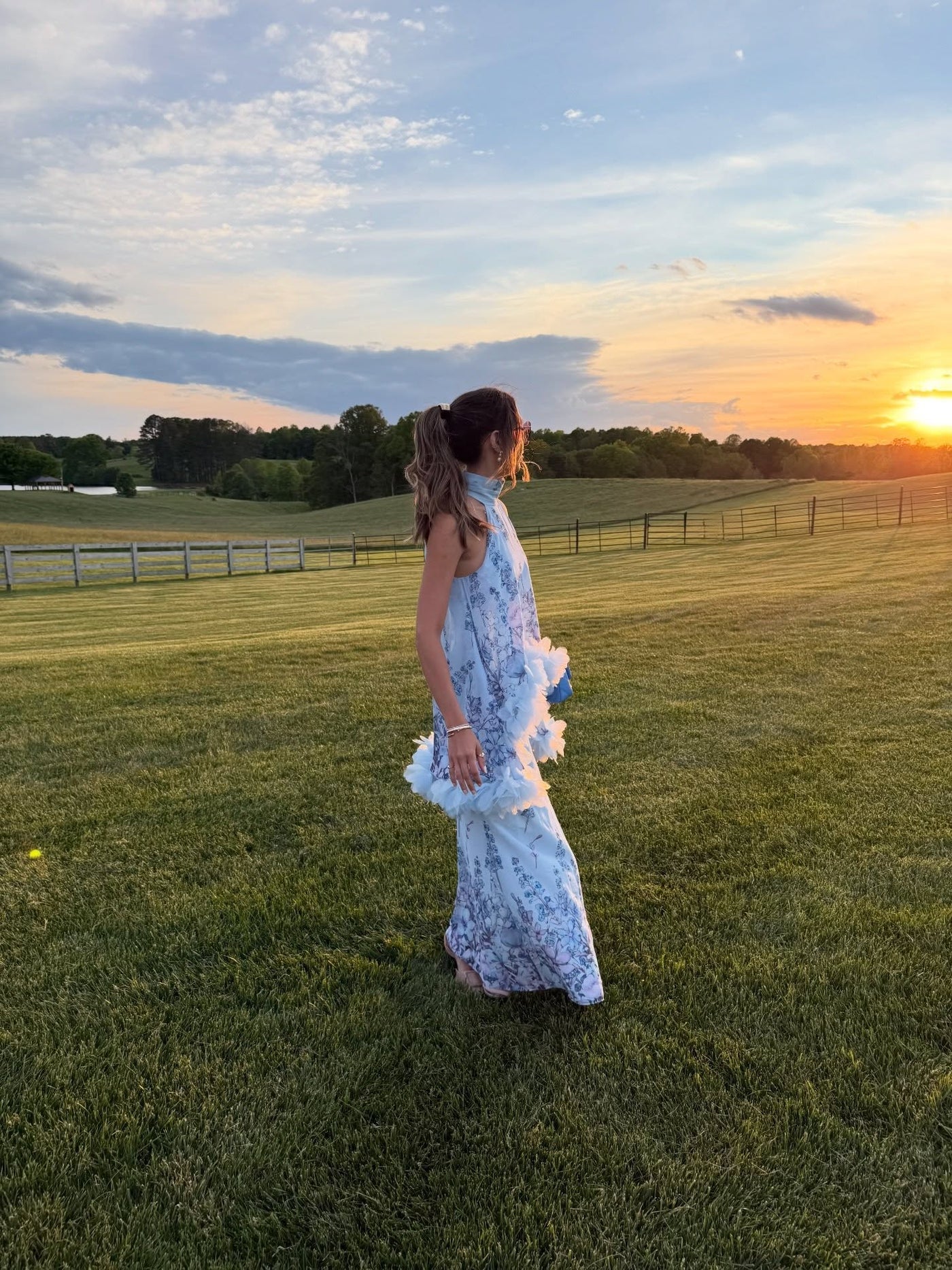 Elliatt Tulsia Floral Cape Maxi Dress in Light Blue